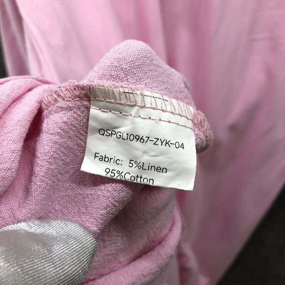 Utcoco Cotton Linen Shirt Dress Womens S Pink Roll Tab Sleeve Midi Relaxed - Picture 10 of 10